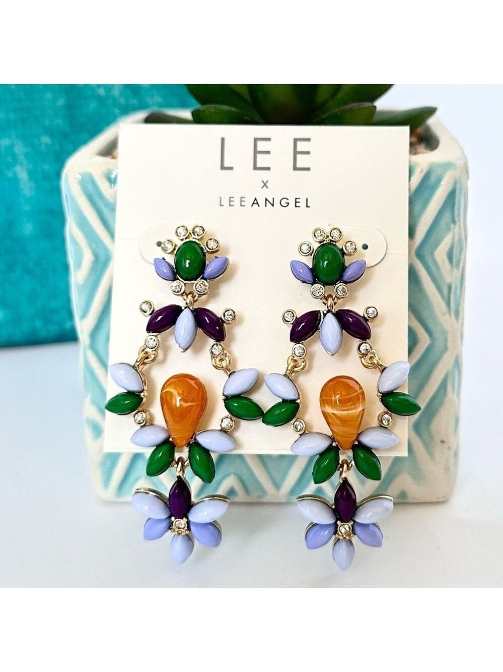 LEE ANGEL for NEIMAN MARCUS Passionflower Resin & Gold Plated Earrings | NWT